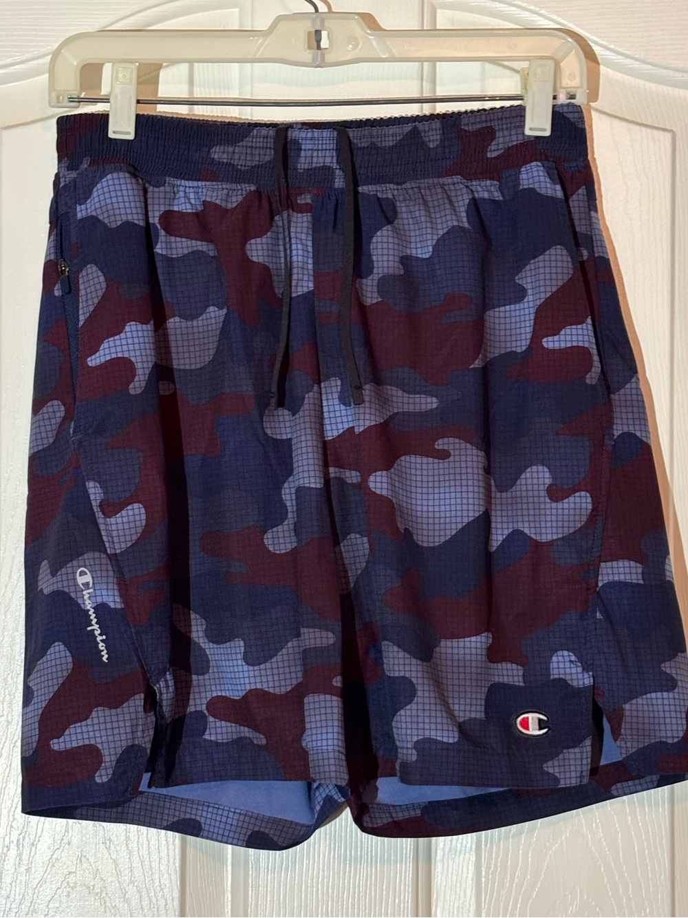 Champion Men’s Navy Blue and Burgundy Camo Athletic Shorts